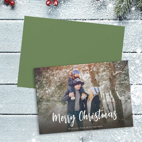 Simple Merry Christmas One Photo Script Holiday Card