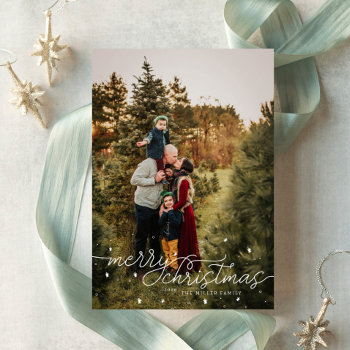 Simple Merry Christmas Photo Card With Snowflakes by joyonpaper at Zazzle