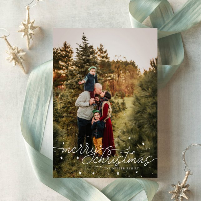 Simple Merry Christmas Photo Card with Snowflakes (Creator Uploaded)