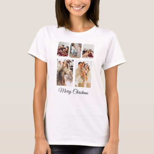 Simple Merry Christmas Photo Collage T_Shirt