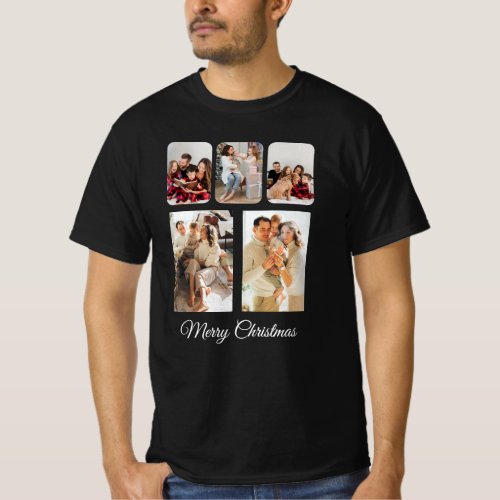 Simple Merry Christmas Photo Collage T_Shirt