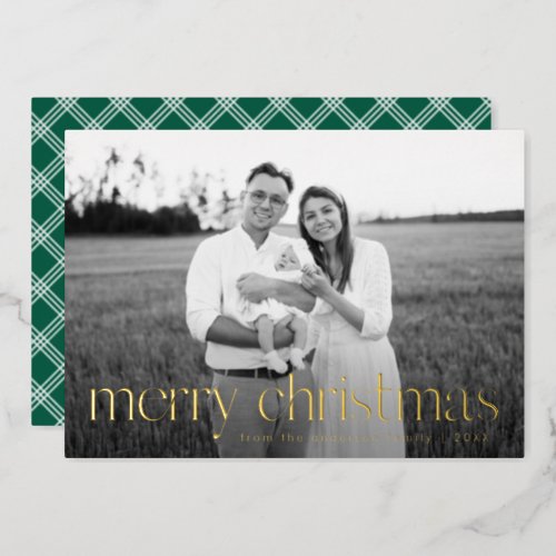 Simple Merry Christmas Photo Gold Foil Holiday Card