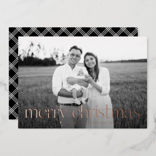 Simple Merry Christmas Photo Rose Gold Foil Holiday Card