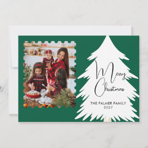 Simple Merry Christmas Pine Tree family photo Holiday Card