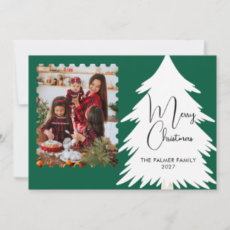 Simple Merry Christmas Pine Tree family photo Holiday Card