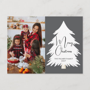 Simple Merry Christmas Pine Tree family photo Holiday Postcard