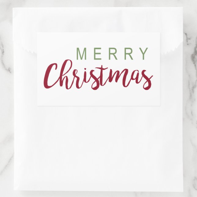 Simple Merry Christmas Red Green Lettering Festive Rectangular Sticker (Bag)