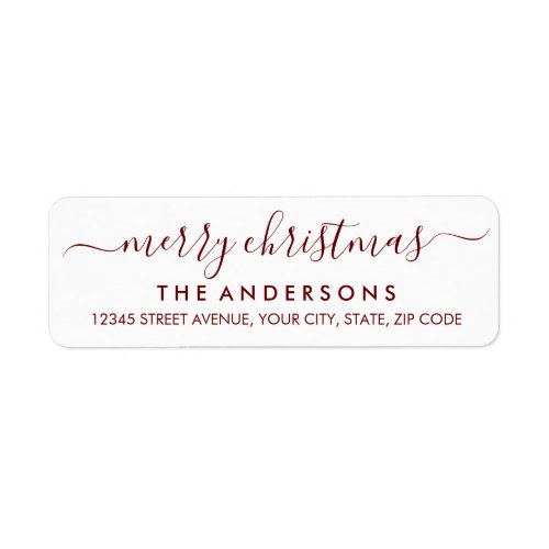 Simple Merry Christmas Red Modern Script Holiday Label