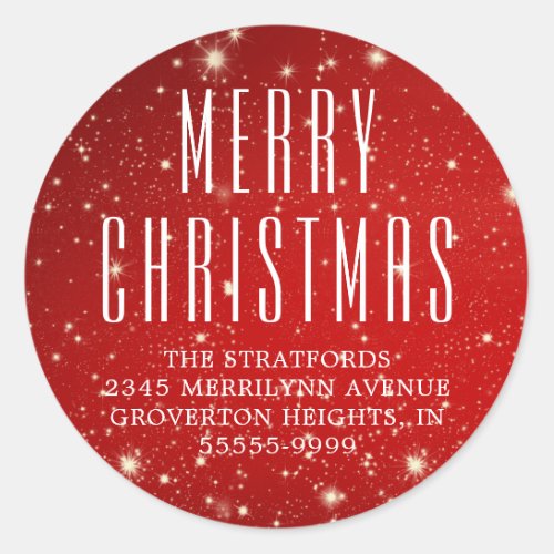 Simple MERRY CHRISTMAS Red Return Address Classic Round Sticker