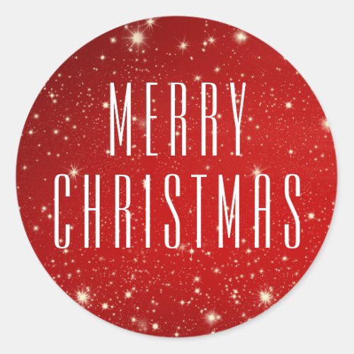 Simple MERRY CHRISTMAS Red White Classic Round Sticker
