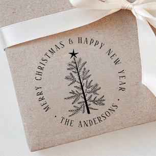 Simple Merry Christmas Round Return Address Self-inking Stamp