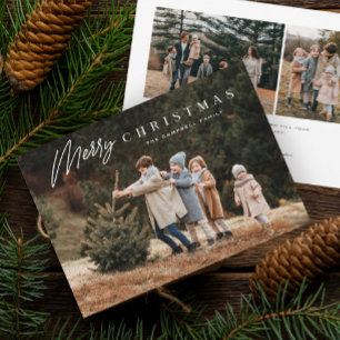 Simple Merry Christmas Script 3 Photo Holiday Card