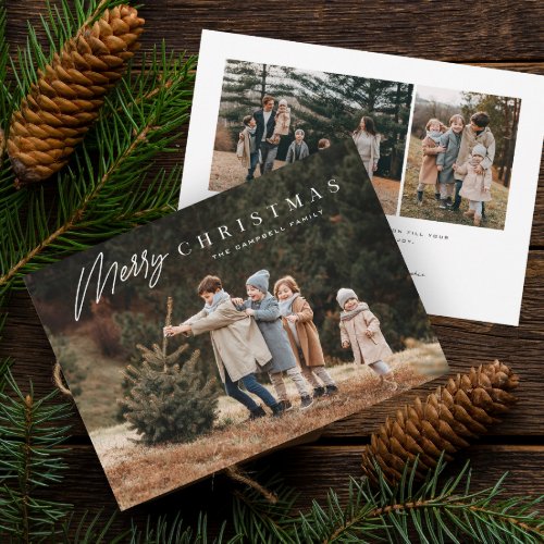 Simple Merry Christmas Script 3 Photo  Holiday Card
