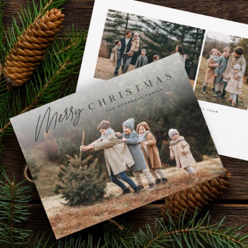 Simple Merry Christmas Script 3 Photo  Holiday Card