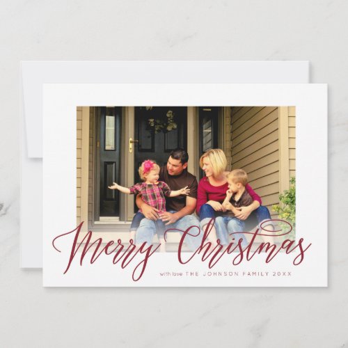 Simple Merry Christmas Script Photo Greeting Holiday Card
