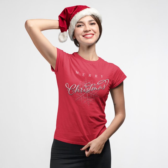 Simple Merry Christmas Script  T-Shirt (Merry Christmas custom womens t shirt. )