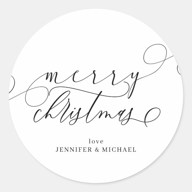 Simple Merry Christmas Signature Classic Round Sticker (Front)