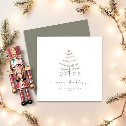 Simple Merry Christmas Tree Script Square Holiday Card