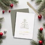 Simple Merry Christmas Tree Script Typography Foil Holiday Card<br><div class="desc">Simple Merry Christmas Tree Script Typography Holiday Card features a minimalist, rustic tree with REAL gold foil decorations and script. Merry Christmas in an elegant, vintage style font (in more REAL gold foil!) sits above your personal details, making this the perfect card for your minimalist, elegant season. Please contact us...</div>