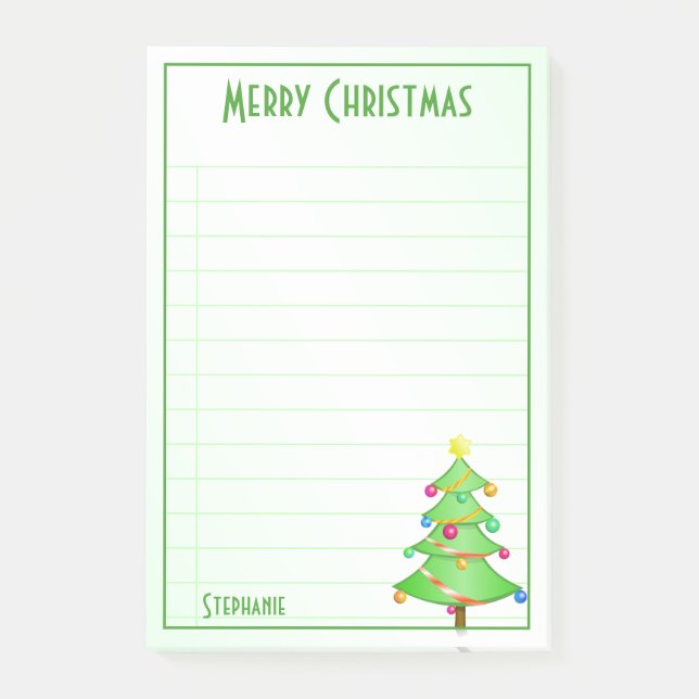 Simple Merry Christmas Tree To Do List: Your Name Post-it Notes (Front)
