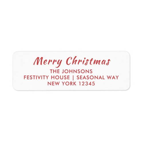 Simple Merry Christmas White Return Address Label