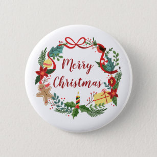 Simple Merry Christmas Wreath   Pin Button