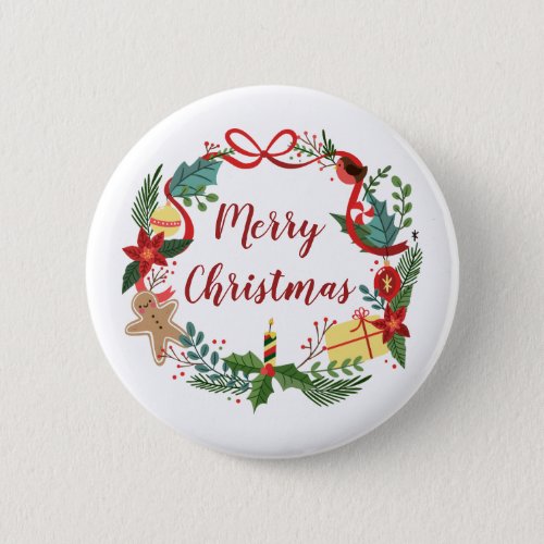 Simple Merry Christmas Wreath  Pin Button
