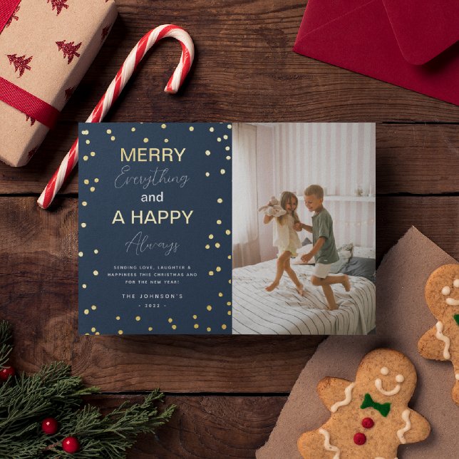 Simple 'Merry Everything' Photo Christmas Gold Foil Holiday Card (Creator Uploaded)