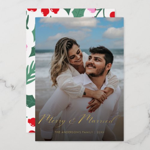 Simple  Merry  Married Newlywed Christmas  Foil H Foil Holiday Card