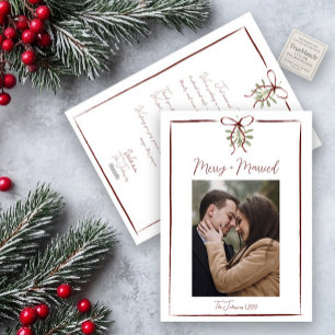 Simple Merry & Married Red Bow Photo Doodle Holiday Card