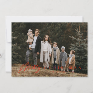 Simple Merry Script 3 Photo Christmas Holiday Card