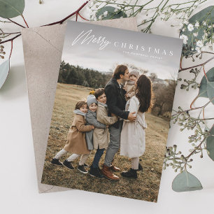 Simple Merry Script 3 Photo Christmas Holiday Card