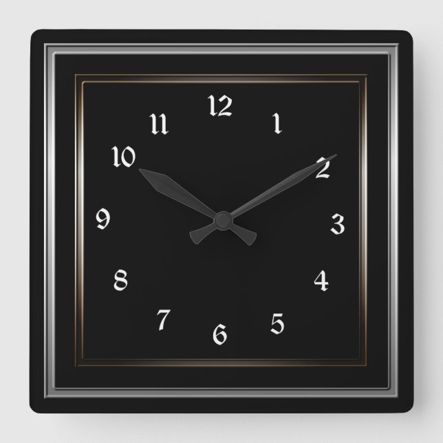 Simple Metal Frame Black Square Wall Clock (Front)
