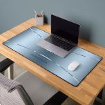 Simple Metallic Blue Texture Shiny Stripes  Desk Mat<br><div class="desc">Luxury metallic blue texture image background accented with a shinny gold geometric stripes. Simple modern minimalistic design. Optional custom monogram.</div>