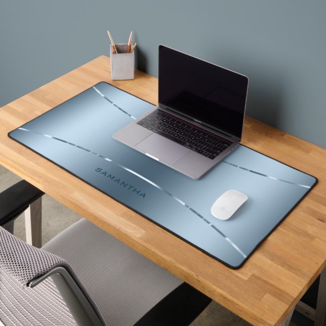 Simple Metallic Blue Texture Shiny Stripes  Desk Mat (Office 2)