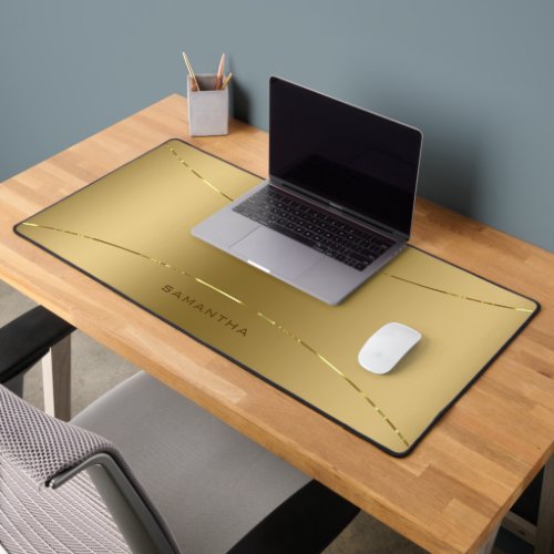 Simple Metallic Gold Texture Shiny Stripe Monogram Desk Mat