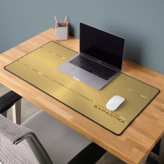 Simple Metallic Gold Texture Shiny Stripes Desk Mat