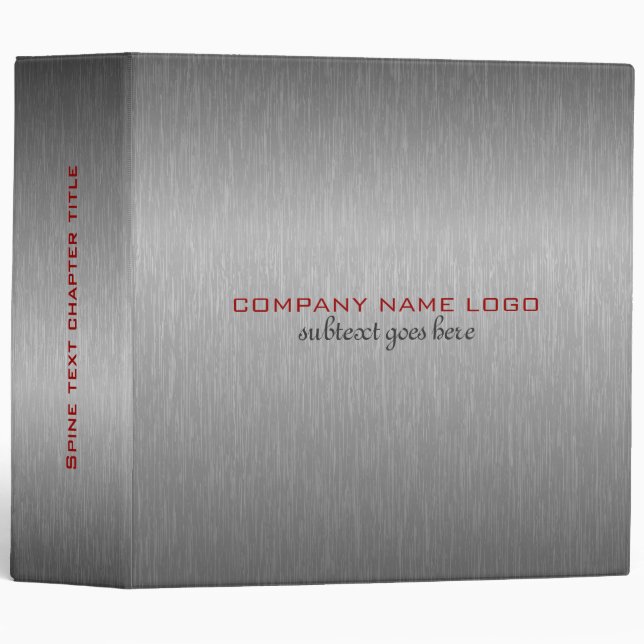 Simple Metallic Gray Brushed Aluminum Look 3 Ring Binder (Front/Spine)