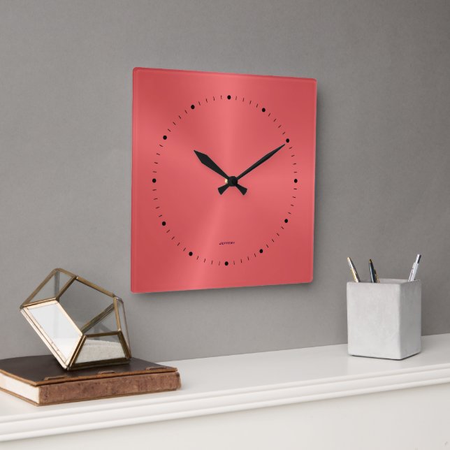 Simple Metallic Red Stainless Steel Texture Square Wall Clock (Office)