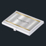 Simple, Metallic silver gold accents Business Card Case<br><div class="desc">Minimalistic,  elegant,  and simple metallic silver texture with gold stripes accent customizable modern business card background holder.</div>