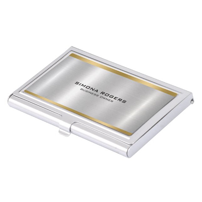 Simple, Metallic silver gold accents Business Card Case (Front)