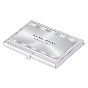 Simple, Metallic Silver Personalized Gry Text Business Card Case