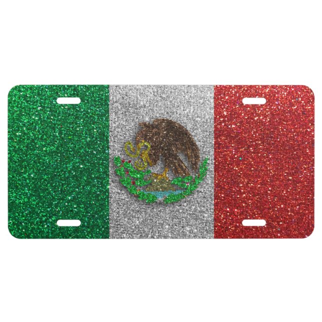 Simple Mexican Flag Mexico Glitter Bold Sparkle License Plate (Front)