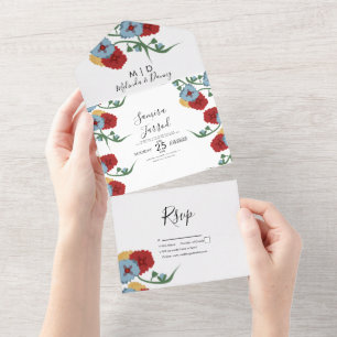  SImple Mexican Floral Folk Botanical Boda  All In One Invitation