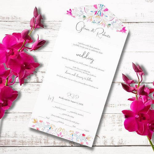Simple Mexican Wedding Boho Flowers All In One Invitation