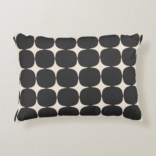 Simple Mid Century Modern Black and Cream Pattern Accent Pillow (Front)