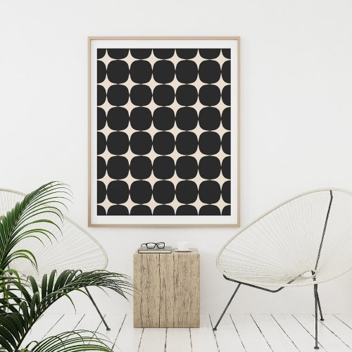 Simple Mid Century Modern Black and Cream Pattern Poster