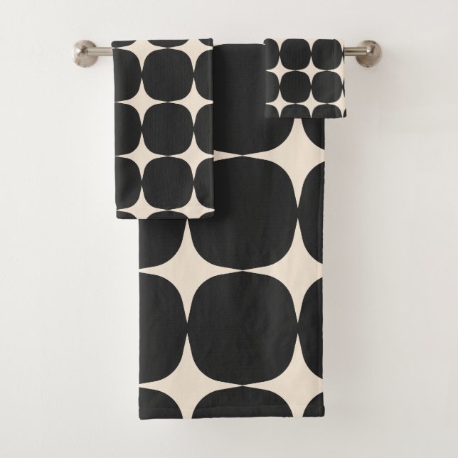 Simple Mid Century Modern Elegant Black Pattern Bath Towel Set (Insitu)