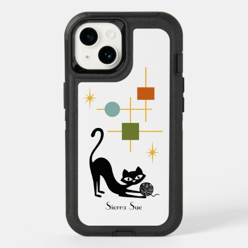 Simple Mid Century Modern Retro Black Cat White OtterBox iPhone 14 Case
