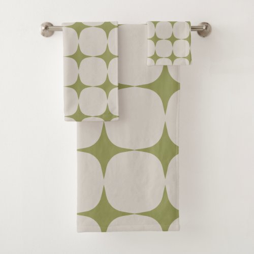 Simple Mid Century Modern Sage Green Pattern Bath Towel Set